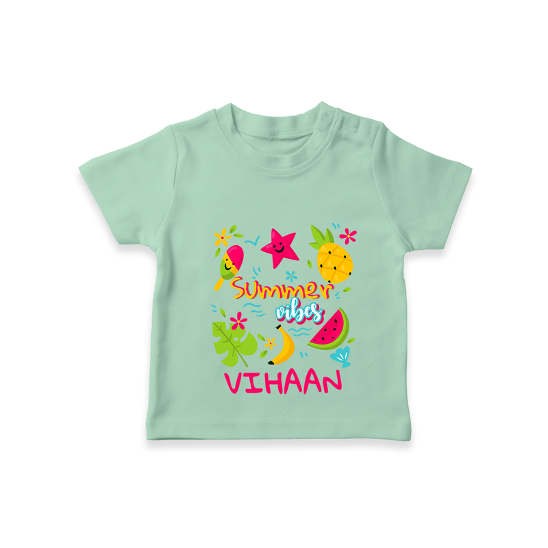 "Surf the waves in our "Summer Vibes" Customized Kids T-Shirt" - MINT GREEN - 0 - 5 Months Old (Chest 17")