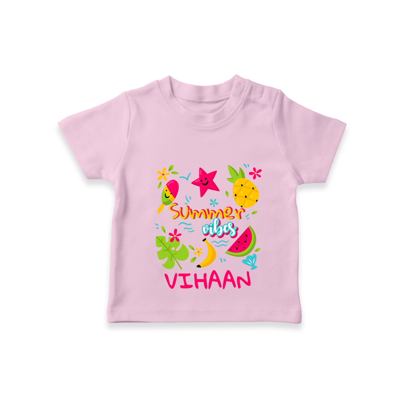 "Surf the waves in our "Summer Vibes" Customized Kids T-Shirt" - PINK - 0 - 5 Months Old (Chest 17")