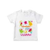 "Surf the waves in our "Summer Vibes" Customized Kids T-Shirt" - WHITE - 0 - 5 Months Old (Chest 17")