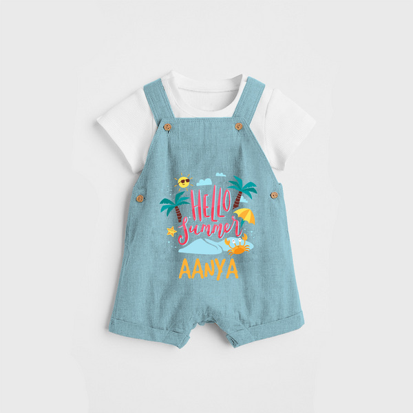 Embrace the summer carnival with our "Hello Summer" Customized Kids Dungaree set - ARCTIC BLUE - 0 - 3 Months Old (Chest 17")