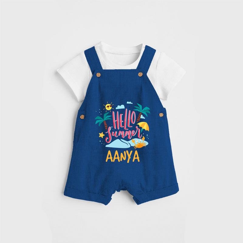 Embrace the summer carnival with our "Hello Summer" Customized Kids Dungaree set - COBALT BLUE - 0 - 3 Months Old (Chest 17")