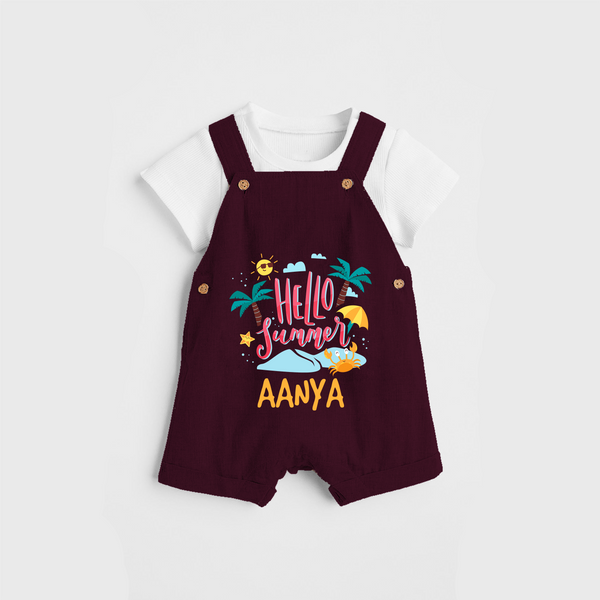 Embrace the summer carnival with our "Hello Summer" Customized Kids Dungaree set - MAROON - 0 - 3 Months Old (Chest 17")