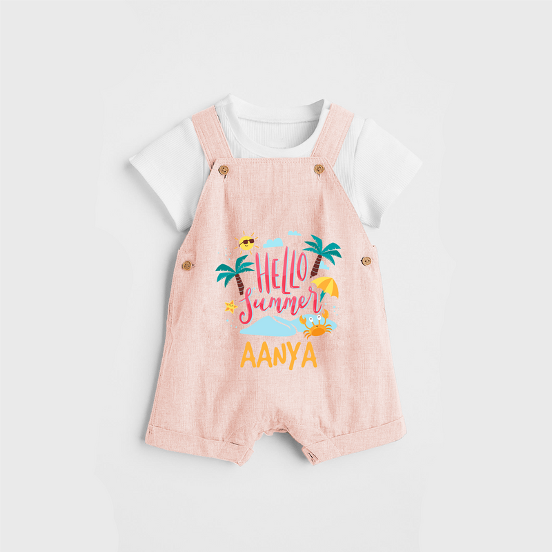 Embrace the summer carnival with our "Hello Summer" Customized Kids Dungaree set - PEACH - 0 - 3 Months Old (Chest 17")