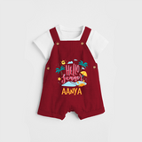 Embrace the summer carnival with our "Hello Summer" Customized Kids Dungaree set - RED - 0 - 3 Months Old (Chest 17")