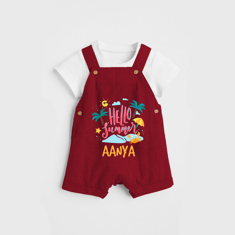 Embrace the summer carnival with our "Hello Summer" Customized Kids Dungaree set - RED - 0 - 3 Months Old (Chest 17")