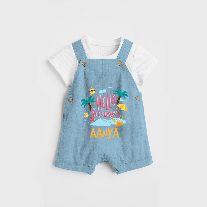 Embrace the summer carnival with our "Hello Summer" Customized Kids Dungaree set - SKY BLUE - 0 - 3 Months Old (Chest 17")