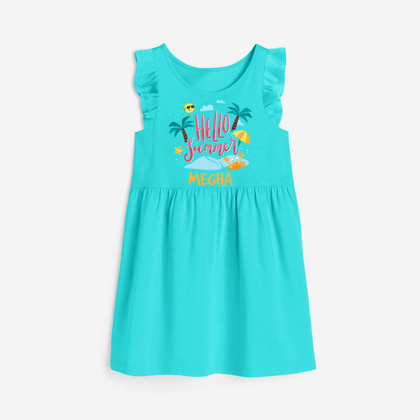 Embrace the summer carnival with our "Hello Summer" Customized Frock - LIGHT BLUE - 0 - 6 Months Old (Chest 18")