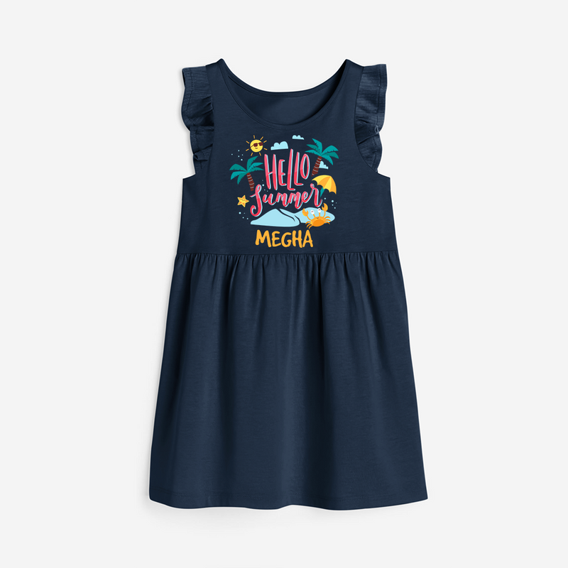 Embrace the summer carnival with our "Hello Summer" Customized Frock - NAVY BLUE - 0 - 6 Months Old (Chest 18")