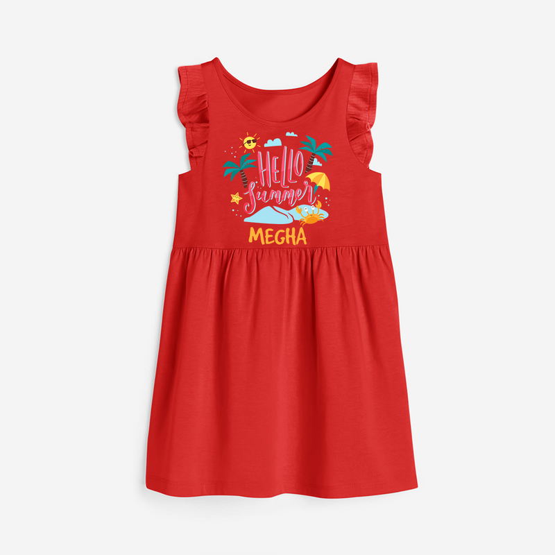 Embrace the summer carnival with our "Hello Summer" Customized Frock - RED - 0 - 6 Months Old (Chest 18")