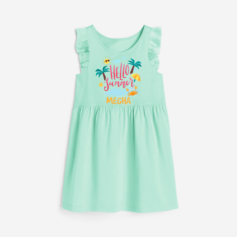 Embrace the summer carnival with our "Hello Summer" Customized Frock - TEAL GREEN - 0 - 6 Months Old (Chest 18")