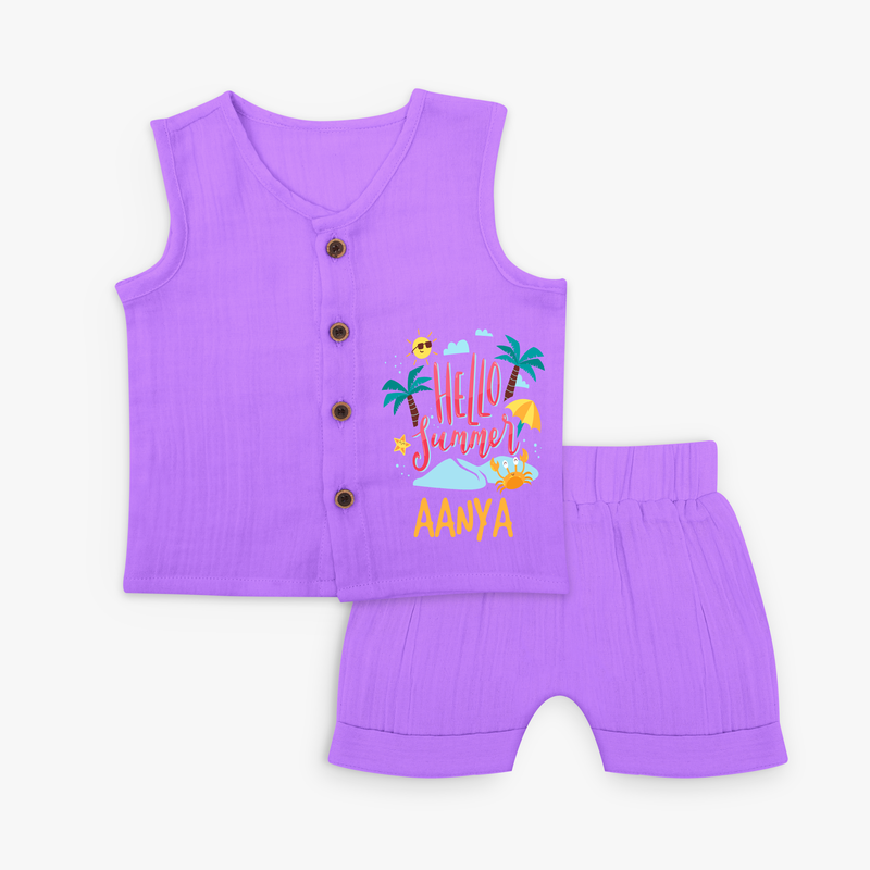 Embrace the summer carnival with our "Hello Summer" Customized Kids Jabla set - PURPLE - 0 - 3 Months Old (Chest 9.8")