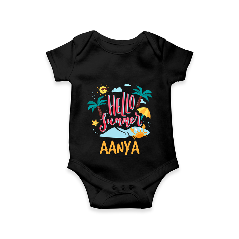 "Embrace the summer carnival with our "Hello Summer" Customized Kids Romper" - BLACK - 0 - 3 Months Old (Chest 16")