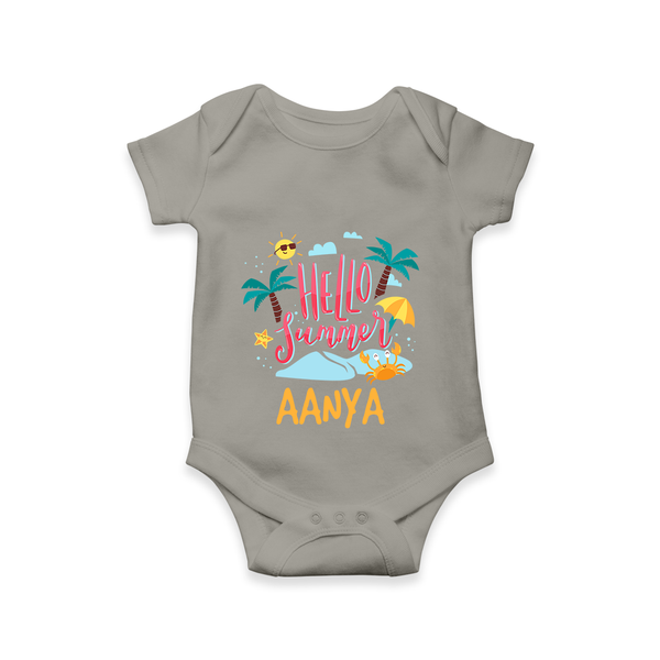 "Embrace the summer carnival with our "Hello Summer" Customized Kids Romper" - GREY - 0 - 3 Months Old (Chest 16")