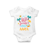 "Embrace the summer carnival with our "Hello Summer" Customized Kids Romper" - WHITE - 0 - 3 Months Old (Chest 16")