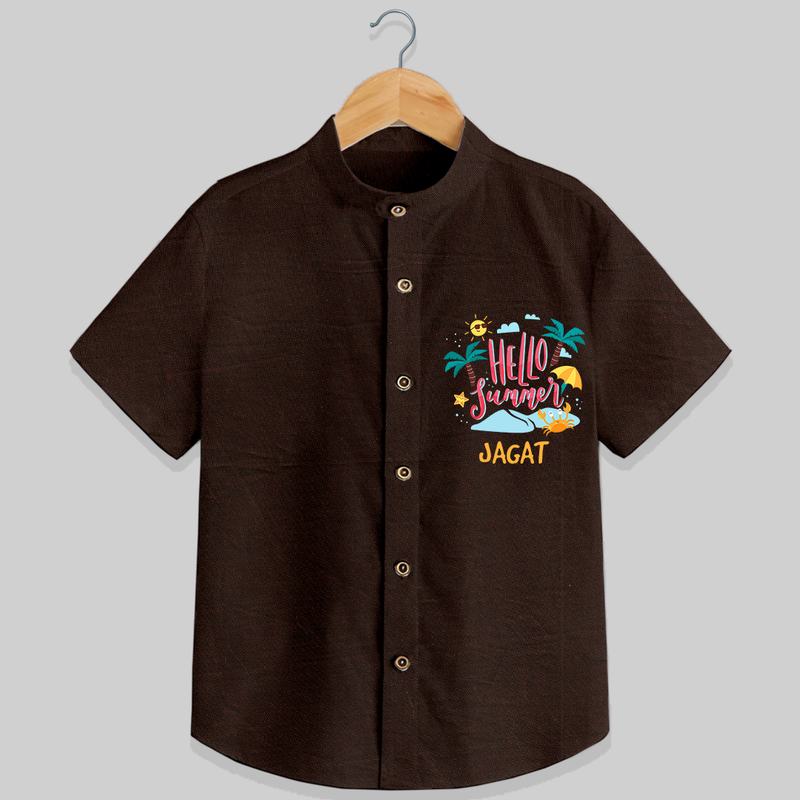 Embrace the summer carnival with our "Hello Summer" Customized Kids Shirts - CHOCOLATE BROWN - 0 - 6 Months Old (Chest 21")