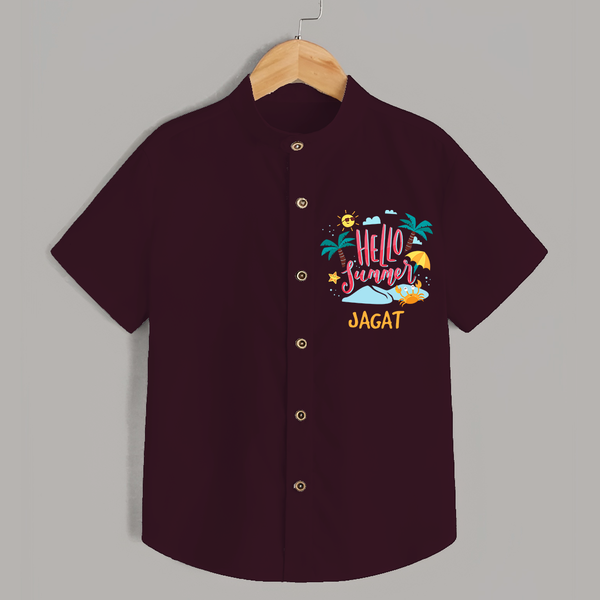 Embrace the summer carnival with our "Hello Summer" Customized Kids Shirts - MAROON - 0 - 6 Months Old (Chest 21")