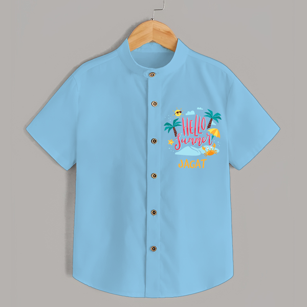Embrace the summer carnival with our "Hello Summer" Customized Kids Shirts - SKY BLUE - 0 - 6 Months Old (Chest 21")