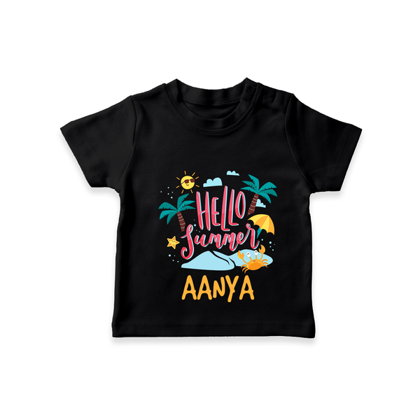 "Embrace the summer carnival with our "Hello Summer" Customized Kids T-Shirt" - BLACK - 0 - 5 Months Old (Chest 17")