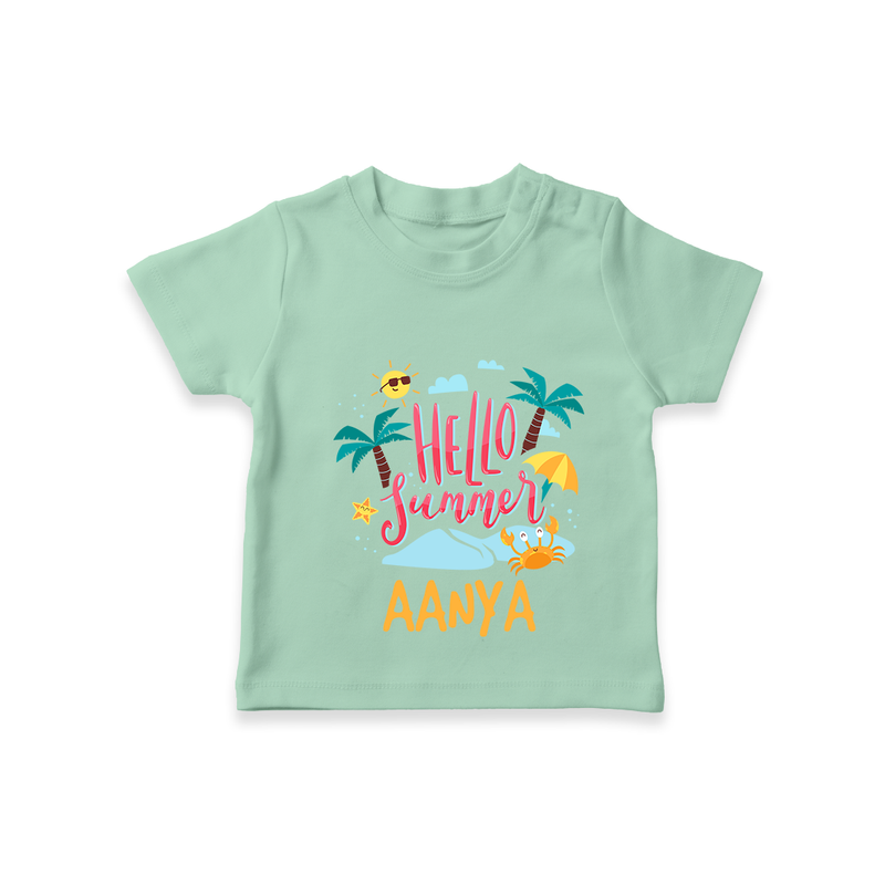 "Embrace the summer carnival with our "Hello Summer" Customized Kids T-Shirt" - MINT GREEN - 0 - 5 Months Old (Chest 17")