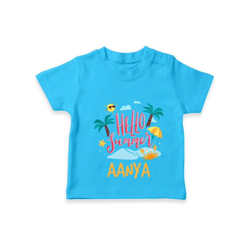 "Embrace the summer carnival with our "Hello Summer" Customized Kids T-Shirt" - SKY BLUE - 0 - 5 Months Old (Chest 17")