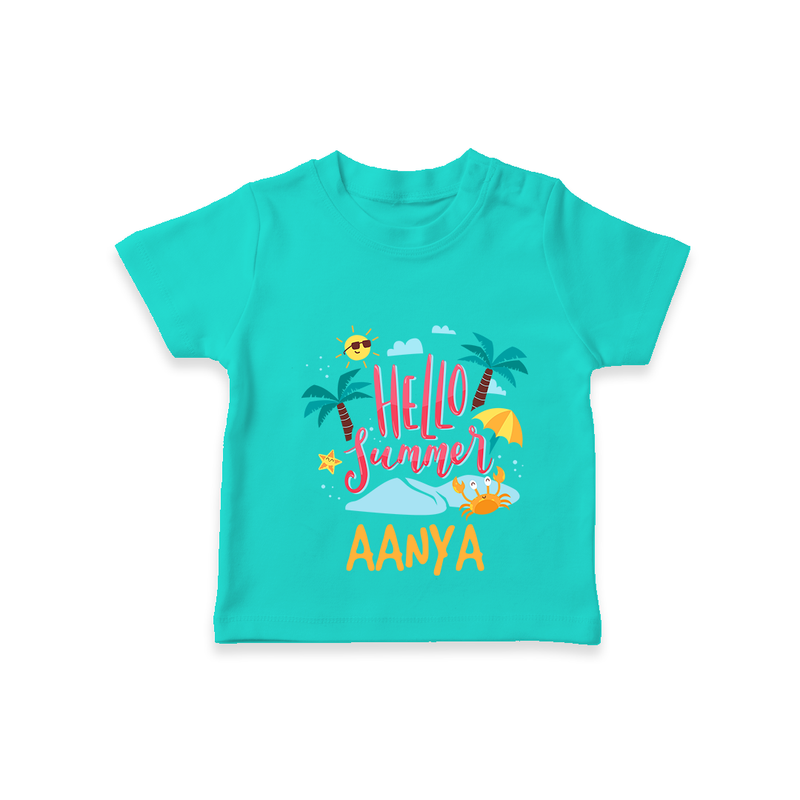 "Embrace the summer carnival with our "Hello Summer" Customized Kids T-Shirt" - TEAL - 0 - 5 Months Old (Chest 17")