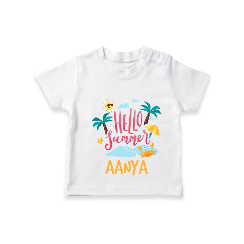 "Embrace the summer carnival with our "Hello Summer" Customized Kids T-Shirt" - WHITE - 0 - 5 Months Old (Chest 17")