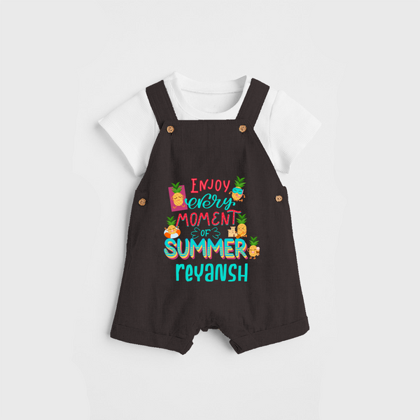 Embrace island vibes with our "Enjoy Every Moment of Summer" Customized Kids Dungaree set - CHOCOLATE BROWN - 0 - 3 Months Old (Chest 17")