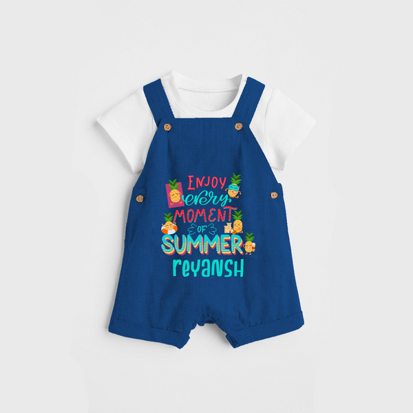 Embrace island vibes with our "Enjoy Every Moment of Summer" Customized Kids Dungaree set - COBALT BLUE - 0 - 3 Months Old (Chest 17")