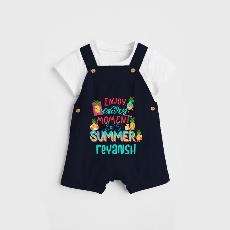 Embrace island vibes with our "Enjoy Every Moment of Summer" Customized Kids Dungaree set - NAVY BLUE - 0 - 3 Months Old (Chest 17")