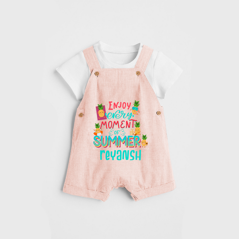 Embrace island vibes with our "Enjoy Every Moment of Summer" Customized Kids Dungaree set - PEACH - 0 - 3 Months Old (Chest 17")