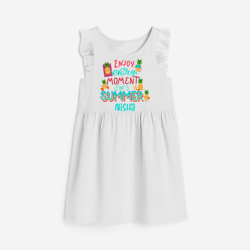 Embrace island vibes with our "Enjoy Every Moment of Summer" Customized Frock - WHITE - 0 - 6 Months Old (Chest 18")