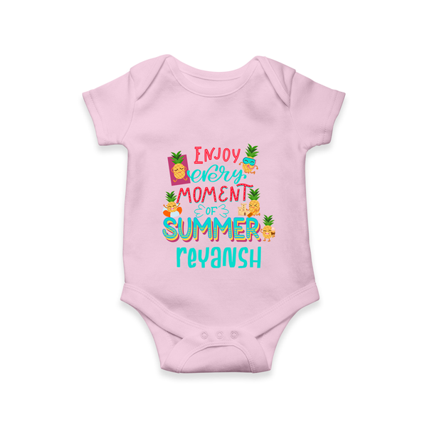 "Embrace island vibes with our "Enjoy Every Moment of Summer" Customized Kids Romper" - BABY PINK - 0 - 3 Months Old (Chest 16")