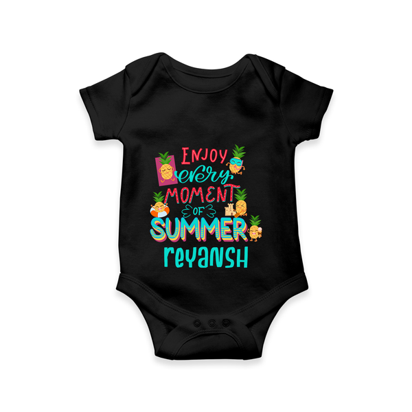 "Embrace island vibes with our "Enjoy Every Moment of Summer" Customized Kids Romper" - BLACK - 0 - 3 Months Old (Chest 16")