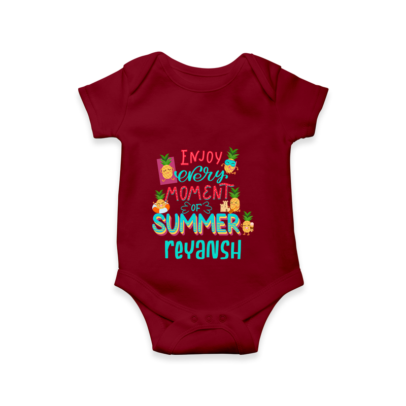 "Embrace island vibes with our "Enjoy Every Moment of Summer" Customized Kids Romper" - MAROON - 0 - 3 Months Old (Chest 16")