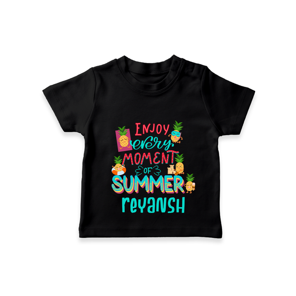 "Embrace island vibes with our "Enjoy Every Moment of Summer" Customized Kids T-Shirt" - BLACK - 0 - 5 Months Old (Chest 17")