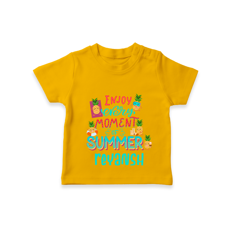 "Embrace island vibes with our "Enjoy Every Moment of Summer" Customized Kids T-Shirt" - CHROME YELLOW - 0 - 5 Months Old (Chest 17")