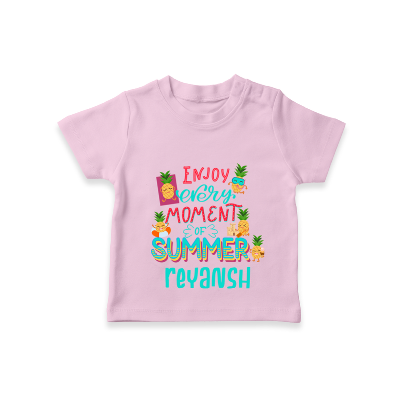 "Embrace island vibes with our "Enjoy Every Moment of Summer" Customized Kids T-Shirt" - PINK - 0 - 5 Months Old (Chest 17")