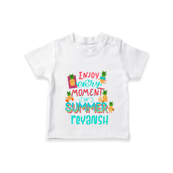 "Embrace island vibes with our "Enjoy Every Moment of Summer" Customized Kids T-Shirt" - WHITE - 0 - 5 Months Old (Chest 17")