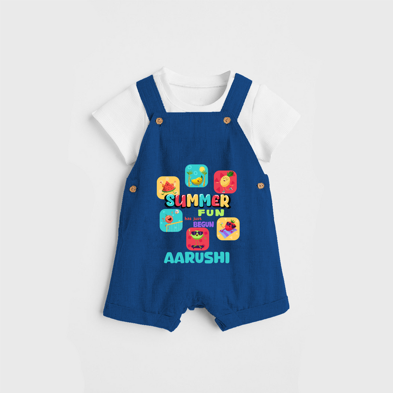 Soak up the sunshine in our "Summer Fun has just Begun" Customized Kids Dungaree set - COBALT BLUE - 0 - 3 Months Old (Chest 17")