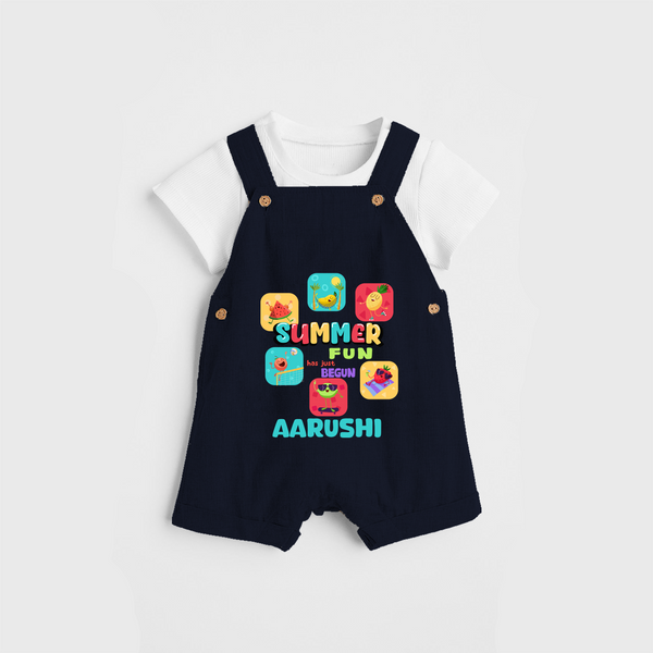 Soak up the sunshine in our "Summer Fun has just Begun" Customized Kids Dungaree set - NAVY BLUE - 0 - 3 Months Old (Chest 17")