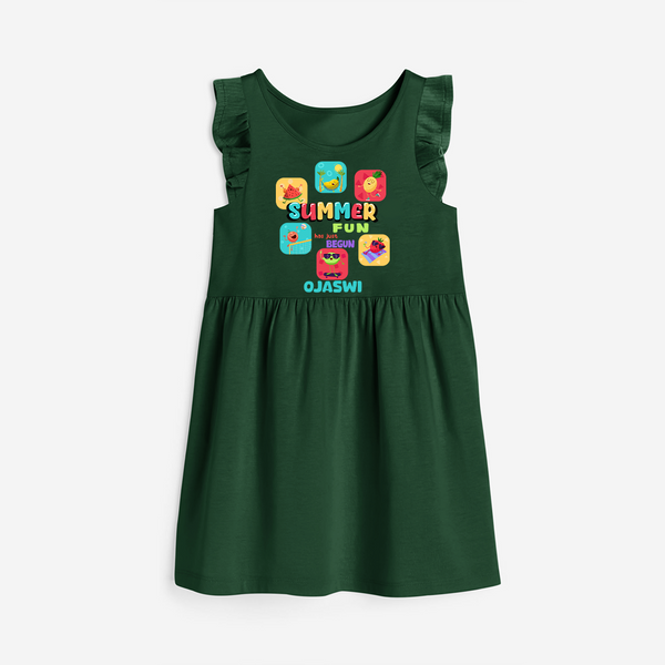 Soak up the sunshine in our "Summer Fun has just Begun" Customized Frock - BOTTLE GREEN - 0 - 6 Months Old (Chest 18")