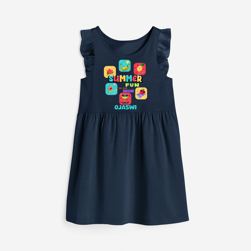 Soak up the sunshine in our "Summer Fun has just Begun" Customized Frock - NAVY BLUE - 0 - 6 Months Old (Chest 18")