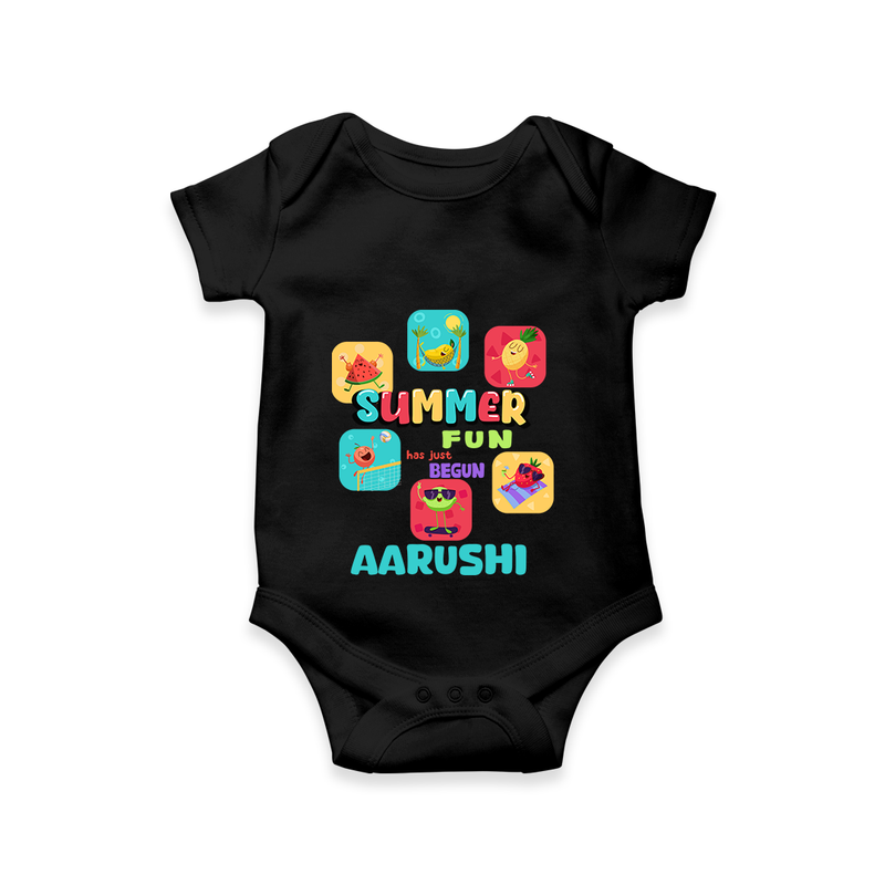 "Soak up the sunshine in our "Summer Fun has just Begun" Customized Kids Romper" - BLACK - 0 - 3 Months Old (Chest 16")
