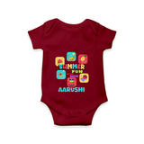 "Soak up the sunshine in our "Summer Fun has just Begun" Customized Kids Romper" - MAROON - 0 - 3 Months Old (Chest 16")