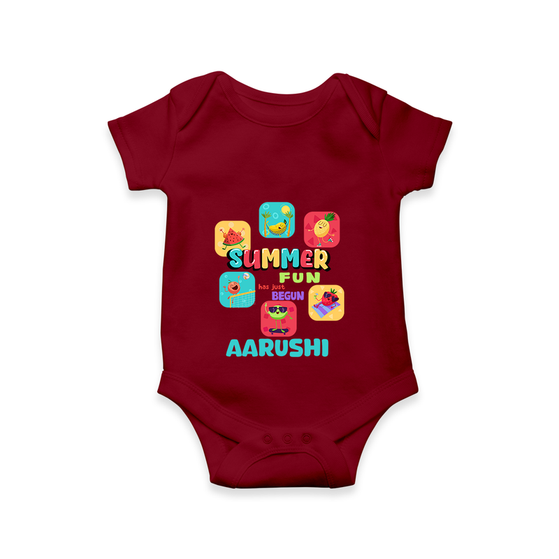 "Soak up the sunshine in our "Summer Fun has just Begun" Customized Kids Romper" - MAROON - 0 - 3 Months Old (Chest 16")