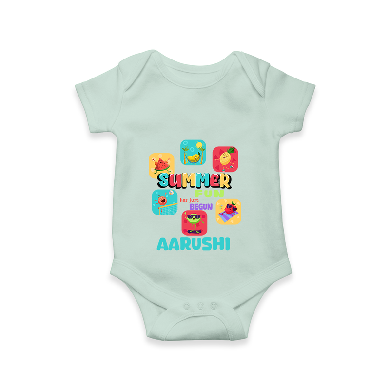"Soak up the sunshine in our "Summer Fun has just Begun" Customized Kids Romper" - MINT GREEN - 0 - 3 Months Old (Chest 16")