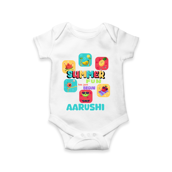 "Soak up the sunshine in our "Summer Fun has just Begun" Customized Kids Romper" - WHITE - 0 - 3 Months Old (Chest 16")