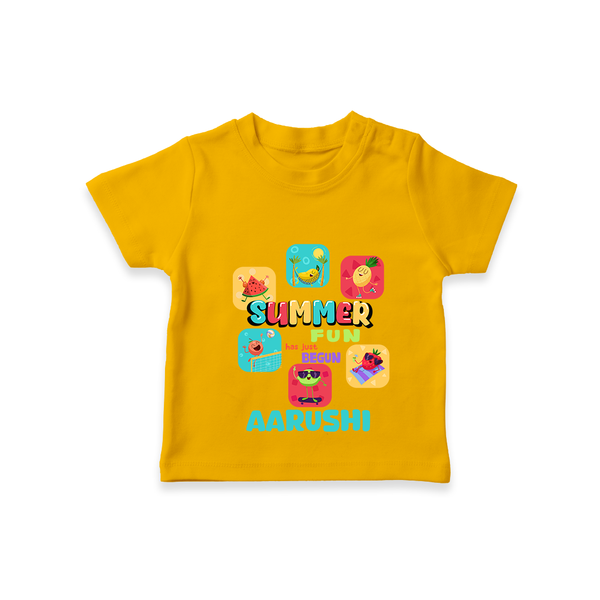 "Soak up the sunshine in our "Summer Fun has just Begun" Customized Kids T-Shirt" - CHROME YELLOW - 0 - 5 Months Old (Chest 17")