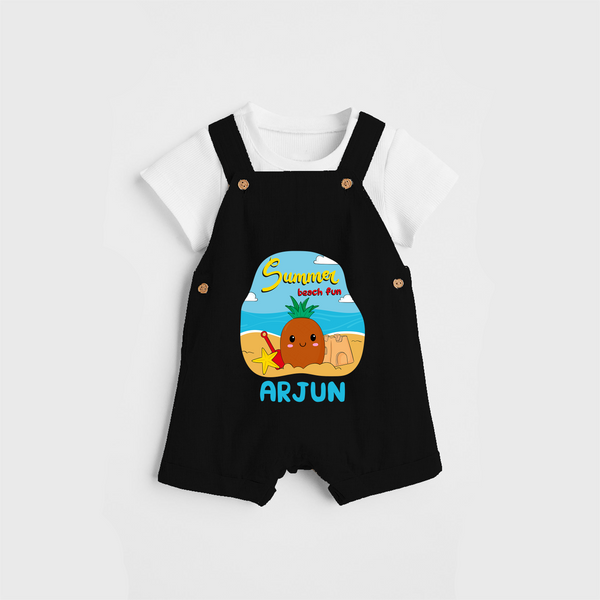 Discover hidden treasures in our "Summer Beach Fun" Customized Kids Dungaree set - BLACK - 0 - 3 Months Old (Chest 17")