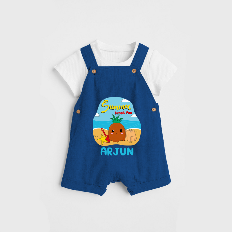 Discover hidden treasures in our "Summer Beach Fun" Customized Kids Dungaree set - COBALT BLUE - 0 - 3 Months Old (Chest 17")